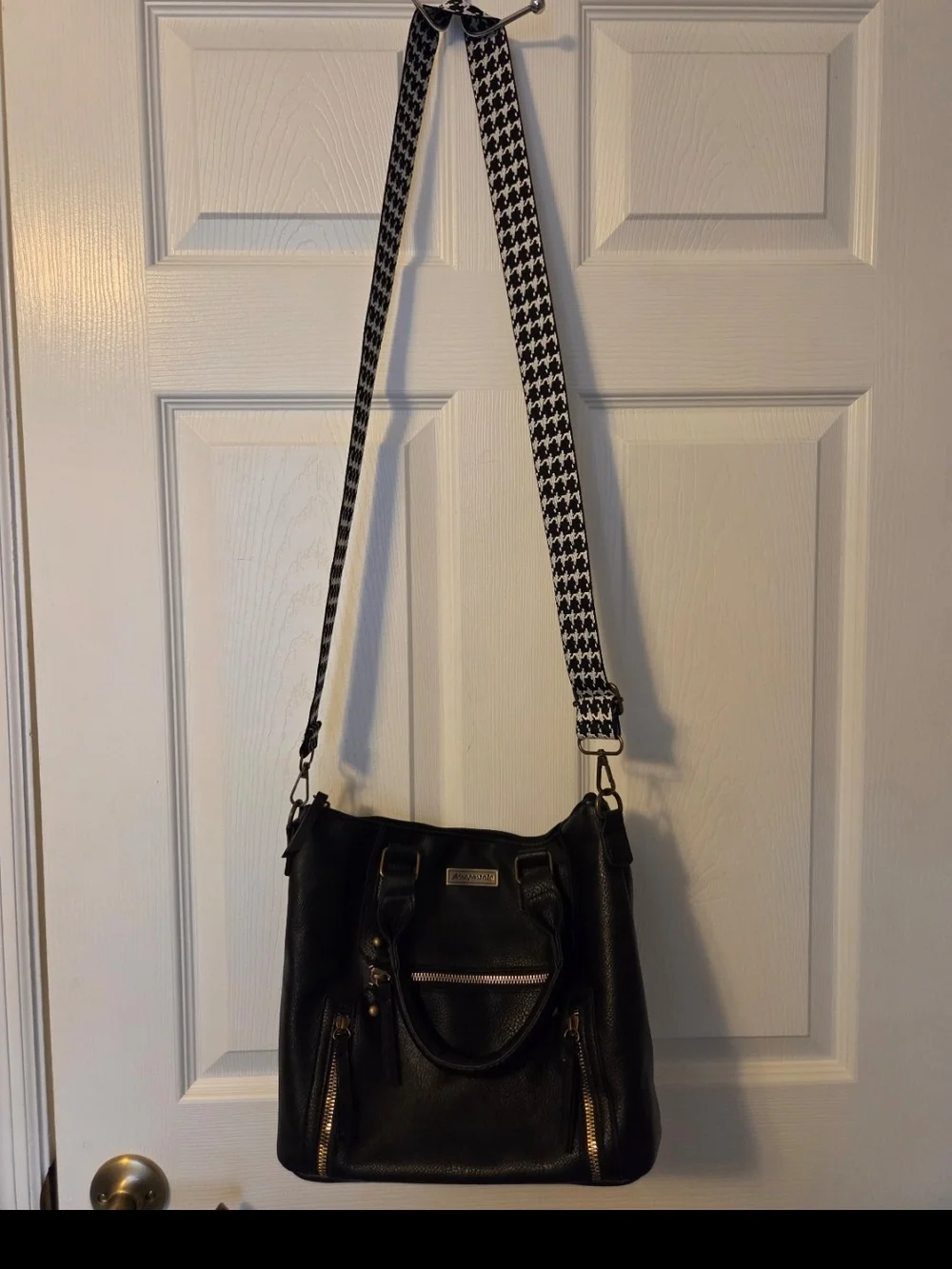 Aeropostale Black Faux Leather Satchel with Gold Hardware